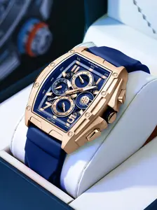 LIGE Men's Sport Tonneau Shape Multifunctional Calendar Watch, 3atm Waterproof Quartz, Analog Dial, High Hardness Glass, Casual Style, Fashionable Waterproof Watch