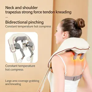 Golden Angle Shiatsu Massager with Heat for Neck & Shoulder Pain Relief 4 Deep-Kneading Nodes Portable & Rechargeable Cordless Massage 2-in-1 Solution for Relaxation Aid