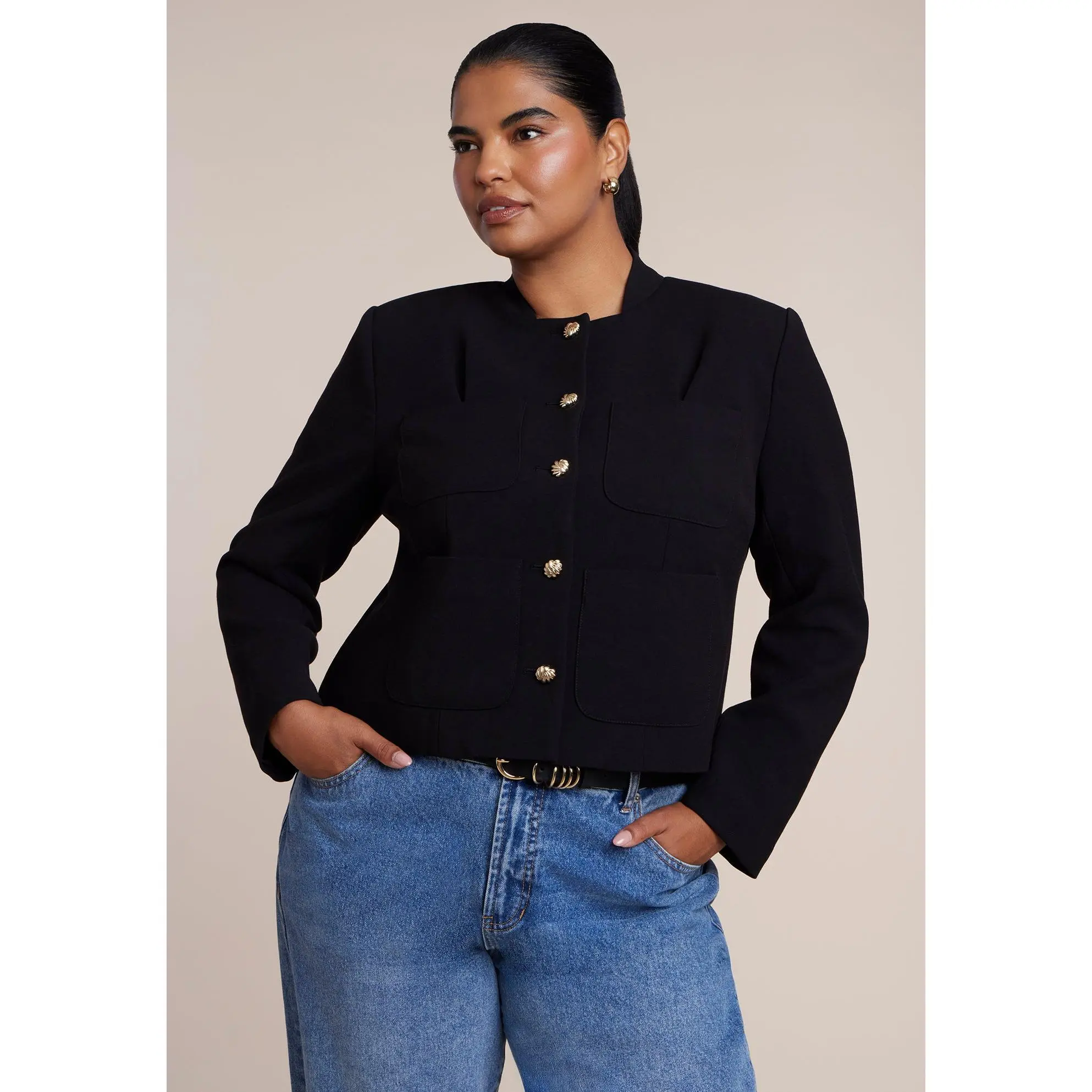 ELOQUII Women's Plus Size Boxy Pleat-Detail Jacket