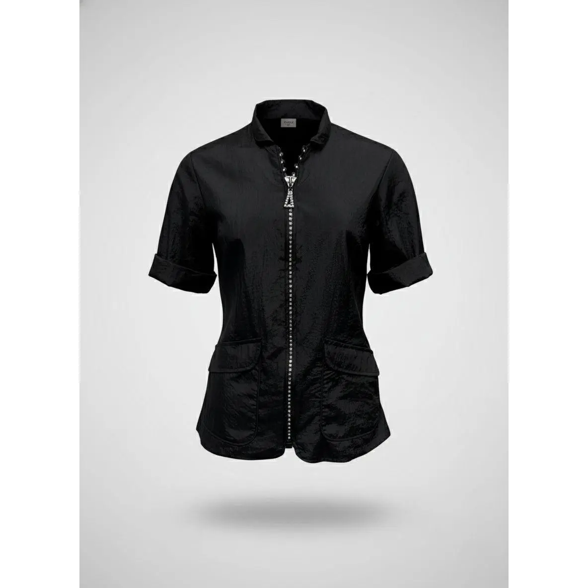 StylistWear Women's Rhinestone-Zipper Contrast Jacket - Long-Sleeve Fitted Outerwear, Casual Fashion Jacket for Casual Occasions, Jackets