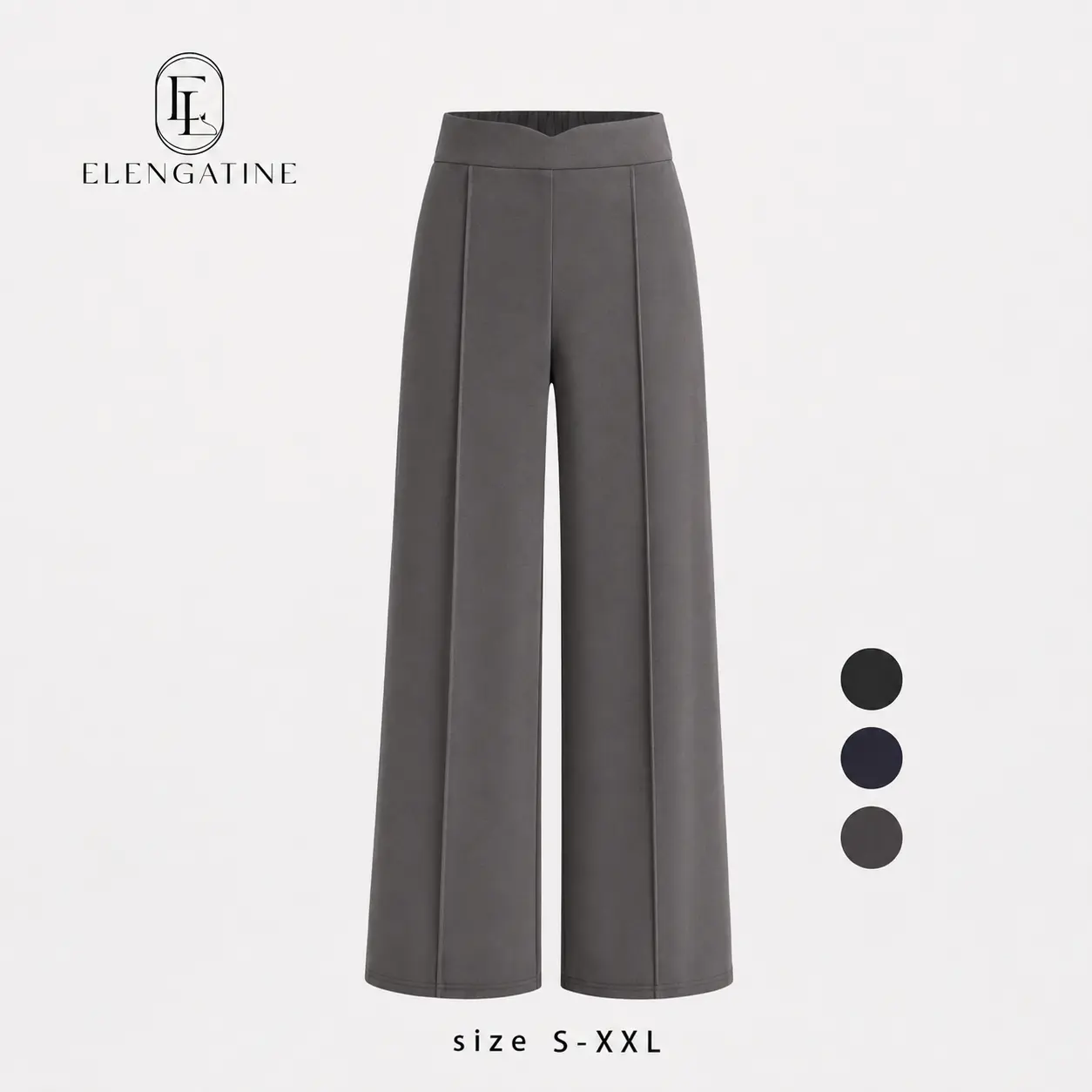 Elengatine Women High Waisted Straight Leg Pants, Soft Knitted Fabric Casual Trousers, Elastic Waist Comfortable Dress Pants, Loose Fit Long Work Pants for Office, Business Casual, Daily Wear, Minimalist Street Style Outfit KBK0003
