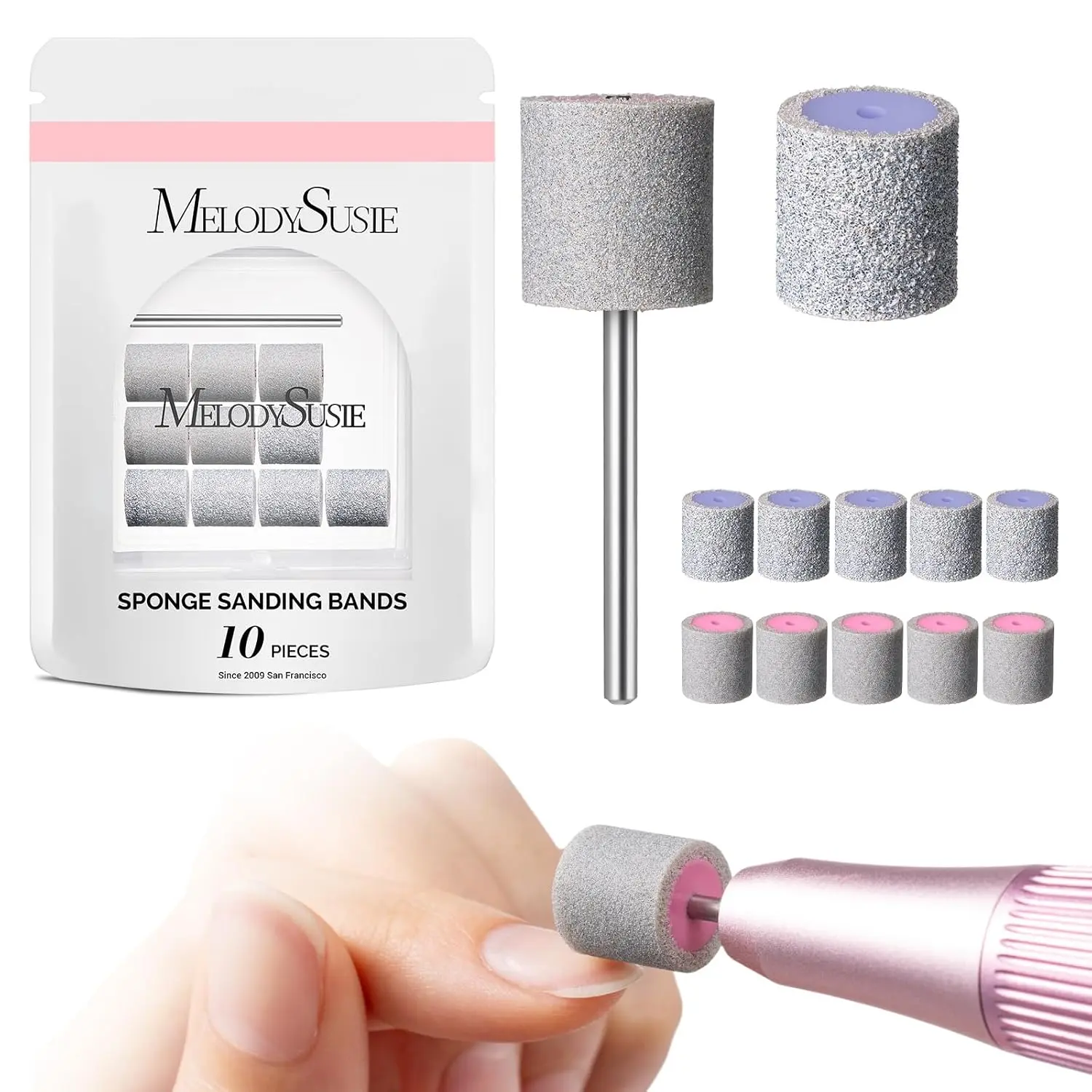MelodySusie 10Pcs Nail Drill Bits Sponge Nail Sanding Bands 120 & 240 Grit | Natural Nails, Large Contact Surface,12.7mm Diameter, Reusable, Manicures Pedicure