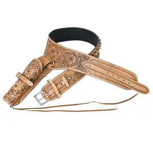 HILASON Western Right Hand Gun Holster Rig 44/45 Caliber Leather Cowboy Tan | Costume Belt