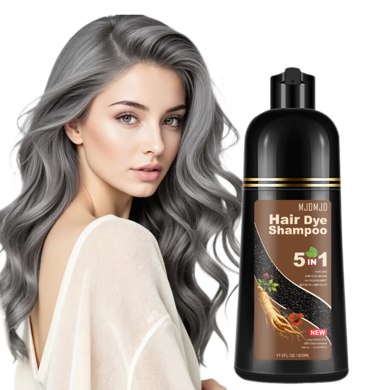 MJDMD 5-in-1 Hair Color Shampoo with Plant Extracts for Vibrant Healthy Colors Gentle Sulfate-Free Aroma Comfort Natural Botanical Hair Care Conditioner & Nourishing Treatment