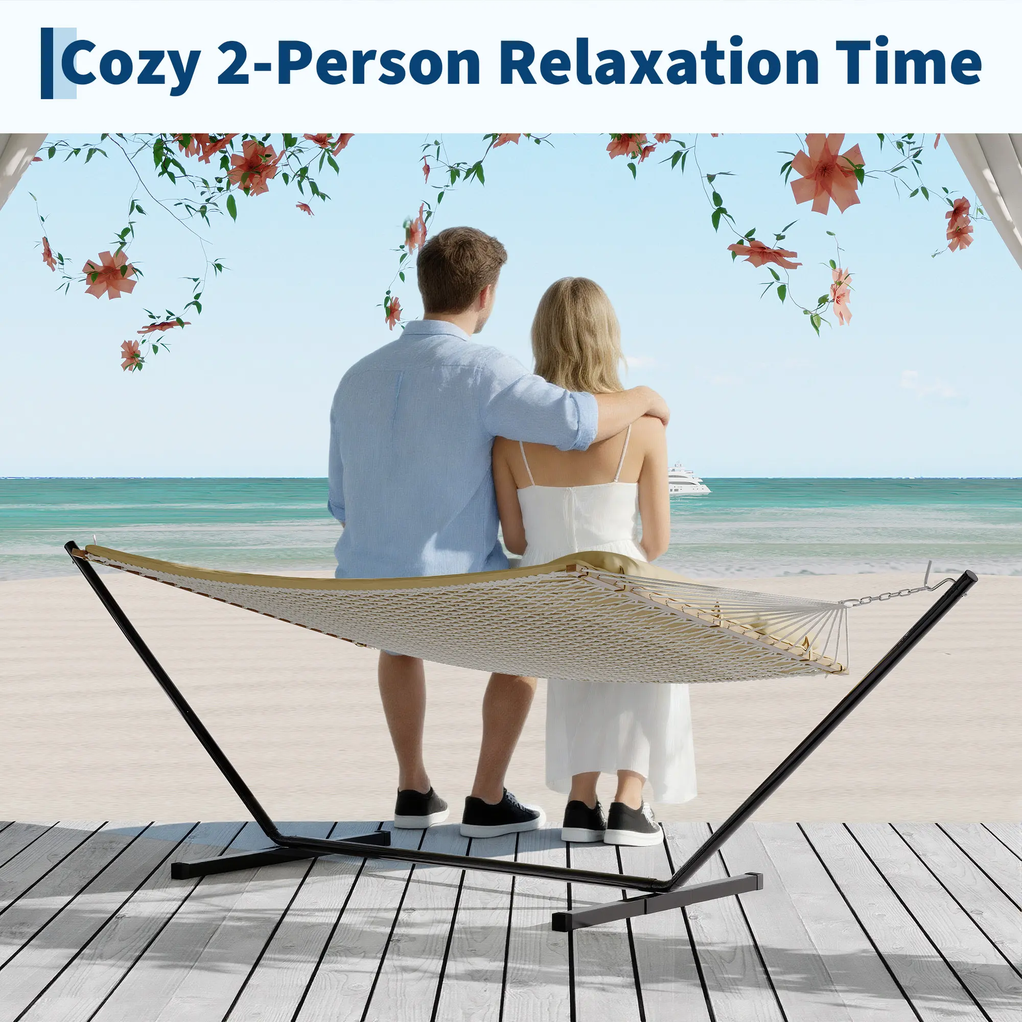 Premium Outdoor Hammock with Reinforced Spreader Bars, Thick Quilted Pad & Removable Pillow, Tool-Free Setup for Patio or Garden