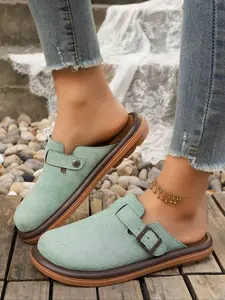 Women's Multi-Color Velvet Slip-On Shoes, Breathable Lightweight Clogs, Slip On Mules, Spring & Fall New Elegant Comfortable Large Size Single Buckle Anti-Slip Soft Sole