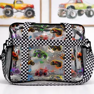 Monster Jam Bag - Clear PVC with Checkerboard Design - Perfect for Kids & Toy Storage - Lightweight & Durable Ready For The Stadiums