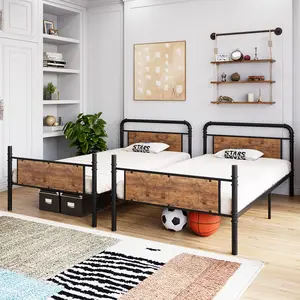 Garvee Convertible Twin Over Twin Bunk Beds with High Guardrail and Ladder, Sturdy Heavy Duty Metal Slats, No Spring Box Needed, Suitable for Teens and Adults, Black Finish