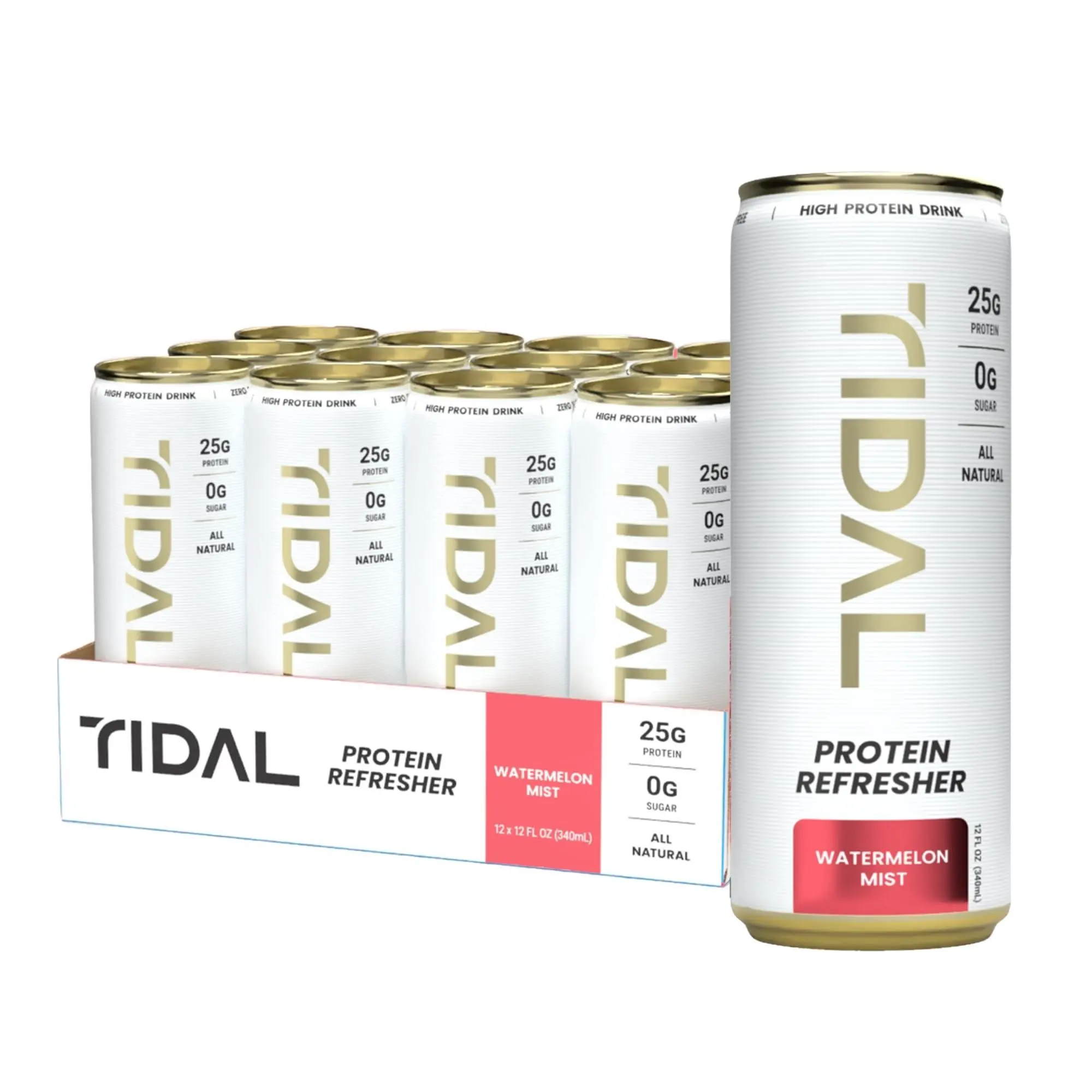 Well Collective Tidal Protein Refresher | 25g Protein Per Serving | Drink with Essential BCAAs | Sugar Free | Made with Natural Flavors | 12 fl oz | 12 Pack