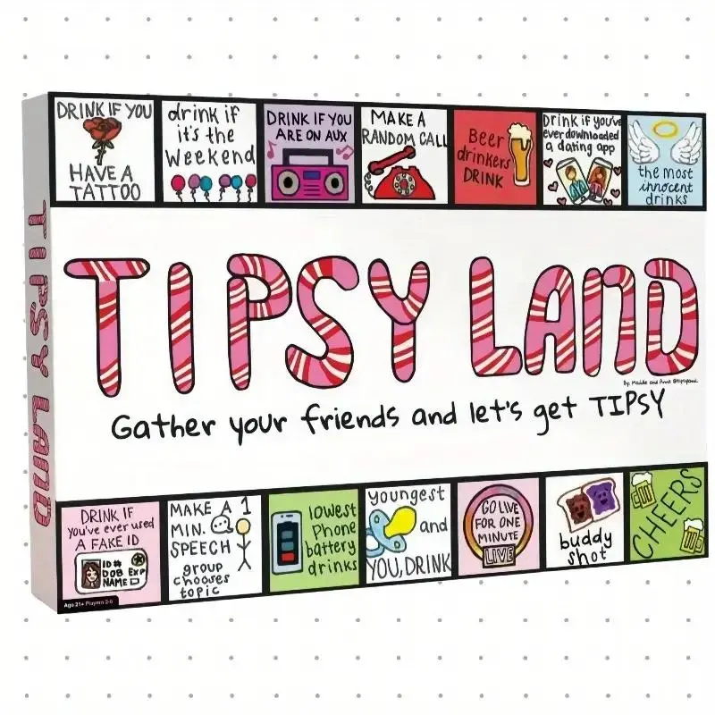 Tippy Land Drinking Game Board, 1 Set Creative Party Game Board, Interactive Party Game for 2 To 8 Players, Family Fun Game, Perfect for Holiday Party and Board Game, Tabletop Games, Board Family Games, Board Games for Family Night