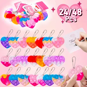 Valentines Pop Heart Keychain 24 Pack Valentine's Day Gifts for Kids Pop Fidget Toys Bulk Party Favors Classroom Prizes Birthday Goodie Bag Squishy Animal Set