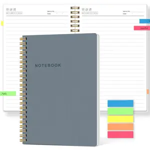 A5 Blue Dual Wire Notebook, Colorful Index Stickers, Lined Pages, Waterproof Transparent Cover, Thick Paper, Office Learning Journal