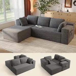 【2 Packages Shipping】Gizoon 105" Cloud Sectional Couch with L-Shape Chaise, Modular Boneless Sofa for Living Room, Upholstered Corduroy Couch with Deep Seat, No Assembly Required (Grey, Left Facing Chaise)