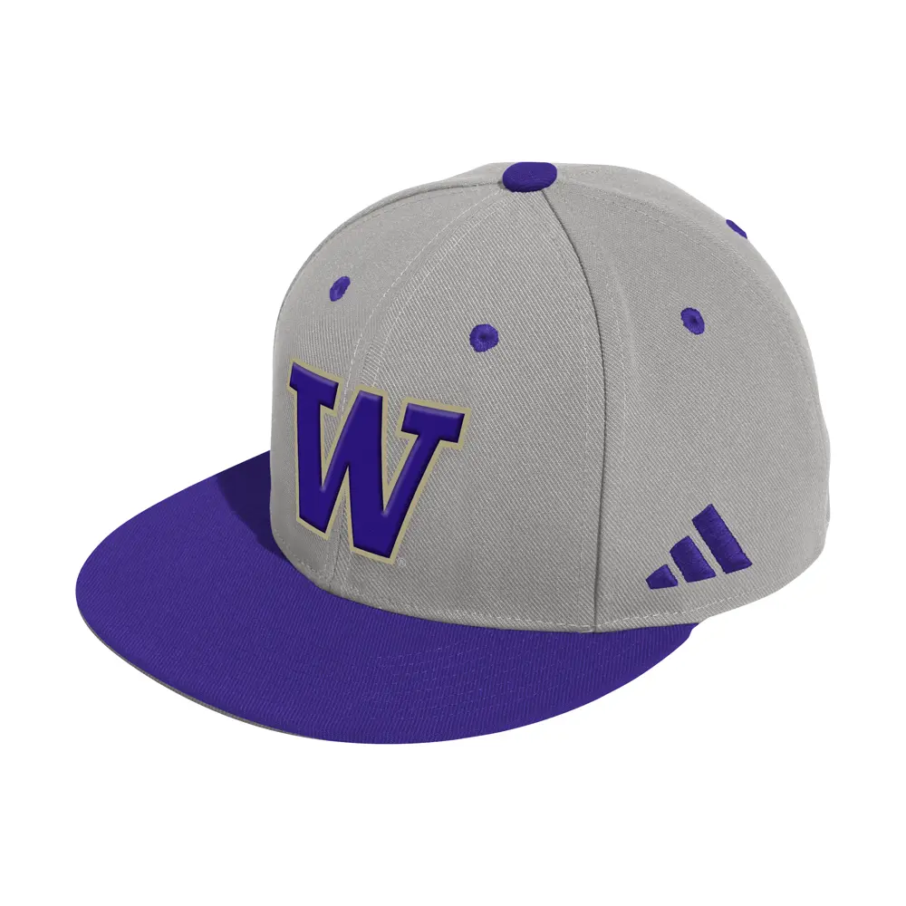 adidas Mens Washington Huskies Fitted Wool Flat Brim Cap Casual - Grey