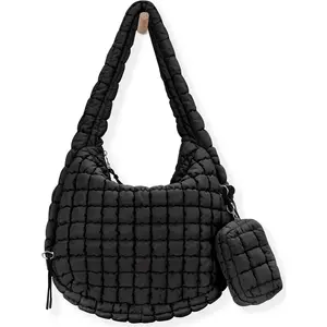 Puffer Tote Bag for Women Large Quilted Puffy Lightweight Carryall Crossbody Tote Bag Plain Pattern