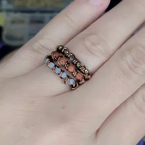 handmade rings with natural crystals in tarnish resistant antiqued copper wire