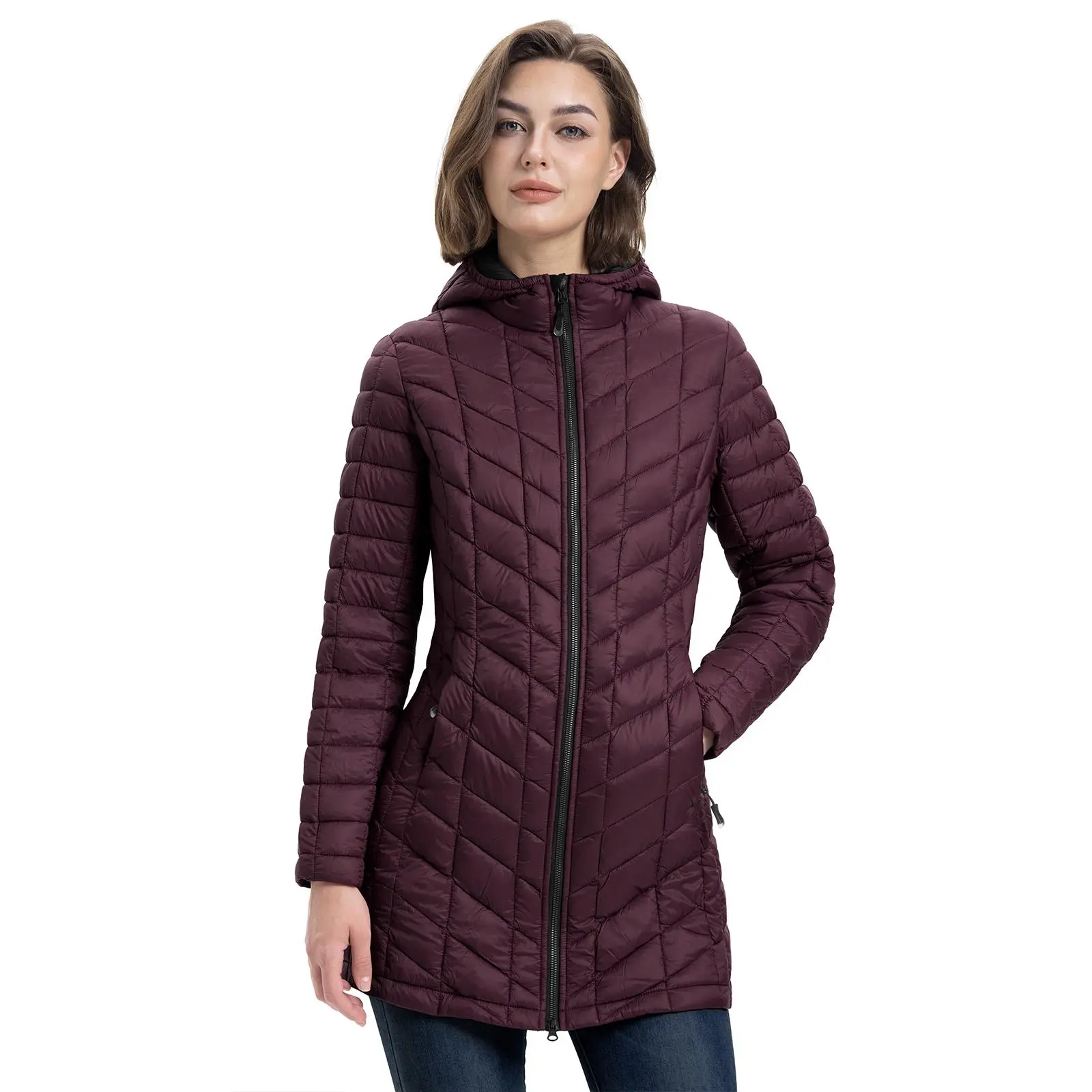 33,000ft Women's Thermolite Hooded Long Puffer Coat Lightweight Windproof Waterproof Warm Winter Jacket