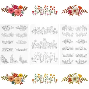 3 Sheets Water Soluble Embroidery Stabilizer, Stick and Stitch Pre-Printed Flower Leave Transfer Paper for Embroidery Patterns Hand Sewing