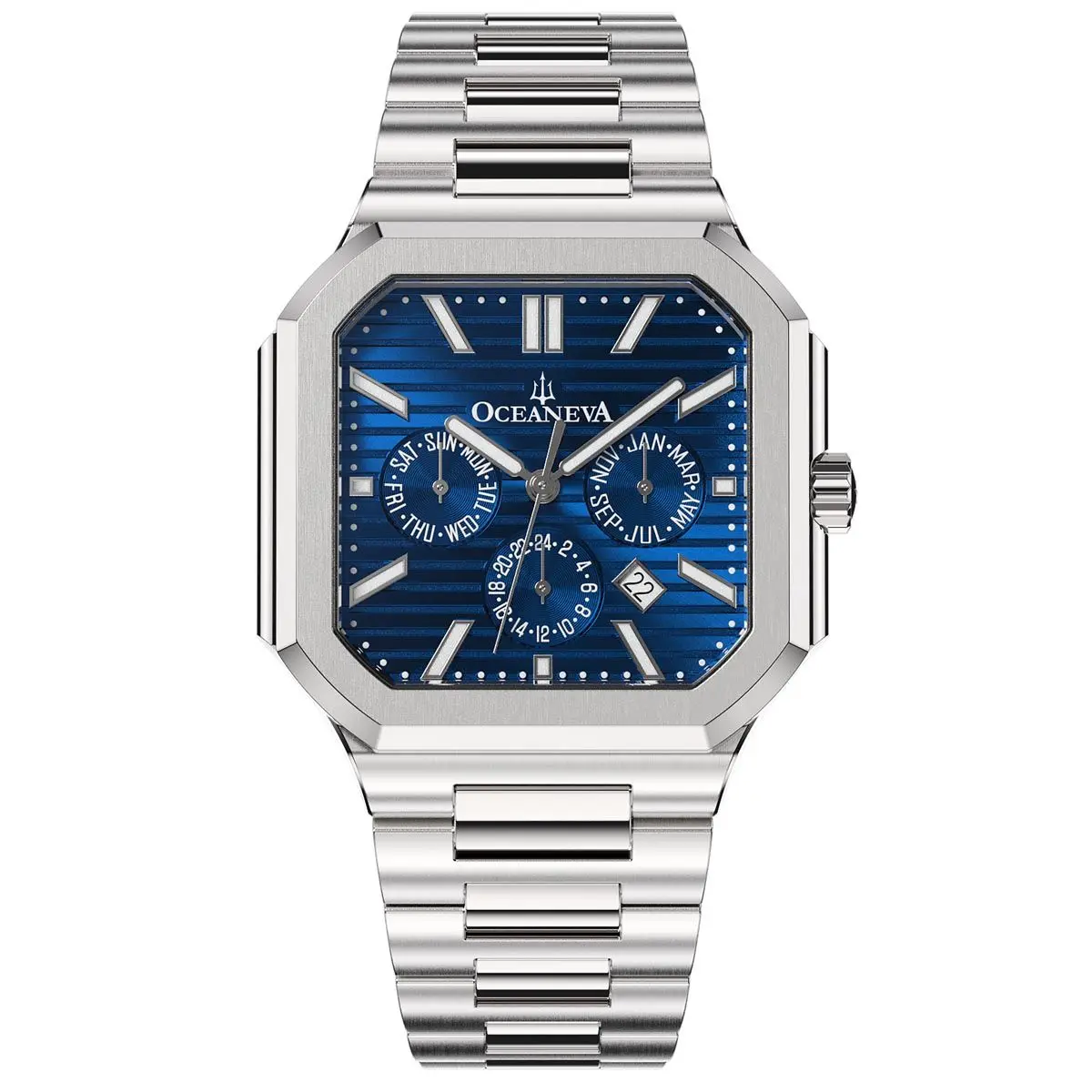 Oceaneva Tenuis Thin Japan Automatic Miyota 26 Jewel Calendar Watch - Blue Dial