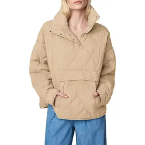 FMEYOA Womens Puffer Jackets Pullover Quilted Lightweight Jacket Long Sleeve Half Zip Up Coat with Pocket S-2XL