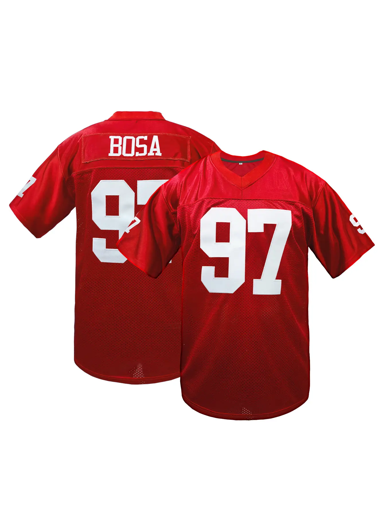 Men's #97 BOSA Vintage American Football Jersey, Breathable Mesh V Neck Pullover, Loose Fit Short Sleeve Top for Training & Games