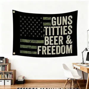 Guns Whisky Beer and Freedom Flag 3x5 FT - Classic American Patriotic Humor for Man Cave, Tailgate & Patio | Single-Sided Durable Polyester, Easy Dry Outdoor Decor