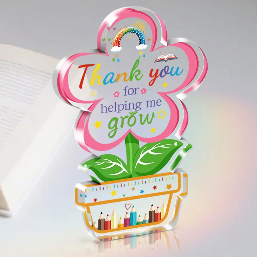 Floral and Letter Pattern Acrylic Sign Decoration, Creative Teacher's Day Gift, Decorative Sign, Stylish Desktop Decor for Home and Office, Acrylic Plaque Sign, Desk Signage Decoration