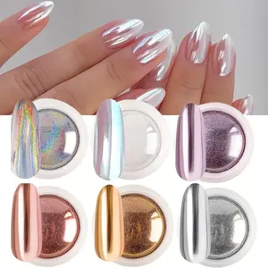 Chrome Nail Powder Mirror Effect Aurora Nail Pigment for Press On Nails DIY Nail Art Decoration girl color