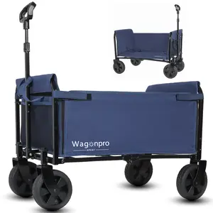 DONEXT Wagonpro Xpert Donext All-in-One Convertible Folding 4-Wheel Trolley with Bench Seat & Dog Leash Heavy Duty Foldable Utility Trolley for Camping Beach Shopping Versatile Seating Storage Space Dark Blue
