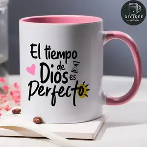 '' El Tiempo de Dios Es Perfecto" 11oz/15oz offee mug offee cup Ceramics Coffee Mug Reusable, Dishwasher Safe, Microwave Friendly, Multipurpose Cup for Hot & Cold Beverages, Ideal Gift for Spanish Speakers, Heart Graphic Design, Hot Cold Beverages