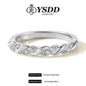 【#377】3mm Antique Twisted Stacking Band Full Synthetic Moissanite Rings in 925 Sterling Silver