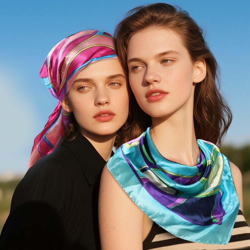 2Pcs Square Satin Hair Scarf, Silk Like Floral Head Scarves Large Satin Square Head Scarf Bandanas for Women Sports & Outdoor Style Modern