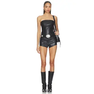 superdown SUPERDOWN Kayla Faux Leather Short Set in Black