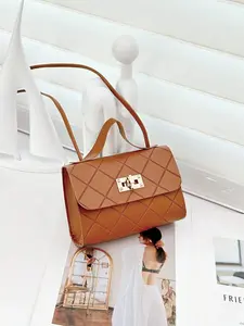 Little Brown Bag, Mini White PU Leather Square Bag – Stylish Top Handle Purse with Chain Detail & Turn-Lock Closure | Perfect for Shopping & Daily Outfits, Fashion Bag for Women