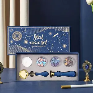Wax Seal Stamp Kit with Gift Box, 1 Set Including Wax Seal Bead, Wax Spoon, Stamp and Candle, Wax Seal Stamp for Gift Wrapping, Wedding Invitation, Cards Envelope, Letter Label Decorated, Crafts