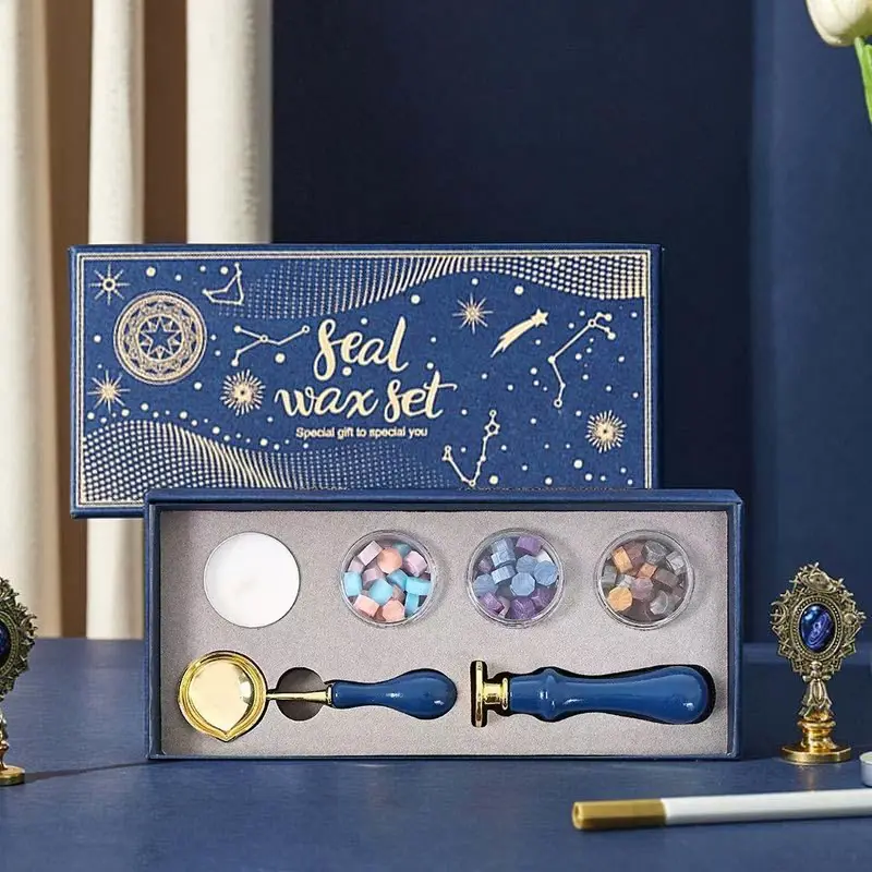 Wax Seal Stamp Kit with Gift Box, 1 Set Including Wax Seal Bead, Wax Spoon, Stamp and Candle, Wax Seal Stamp for Gift Wrapping, Wedding Invitation, Cards Envelope, Letter Label Decorated, Crafts