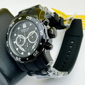 Invicta Men's Pro Diver Scuba Chronograph - Original Heritage Triple Black 48mm All-Black Dive Watch with White Bezel Numerals, Glow-In-The-Dark Self-Luminous High-Resistance Masculine Quartz Watch, Authentic New in Box Men's Fashion Accessory, All-Black