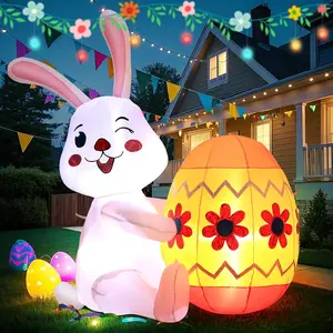 Whubefy 4 FT Easter Inflatable Bunny and Egg Decor, Easter Rabbit Inflatables Outdoor Decorations,  Blow Up Bunny with Colorful Egg, Lighted Inflatable Home Decoration for Yard Party Indoor Garden Lawn Spring Décor