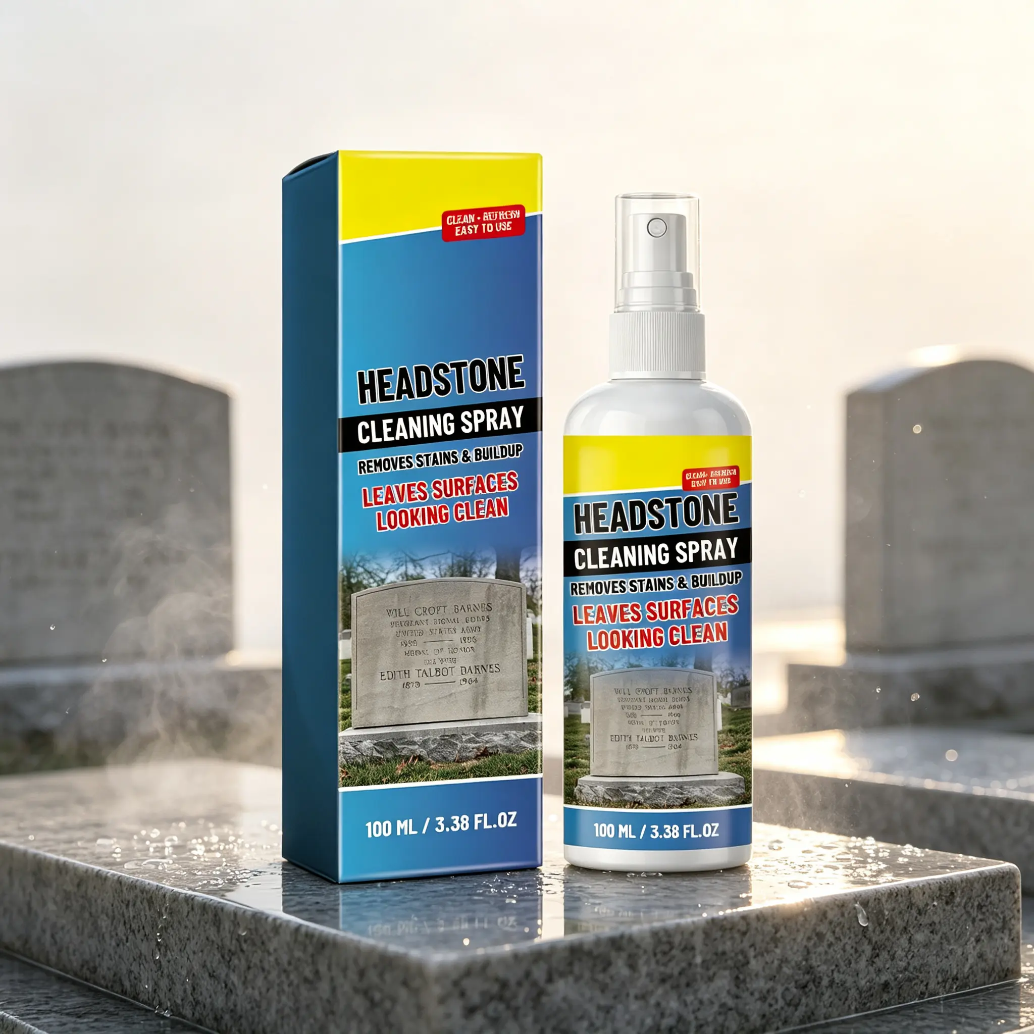 Professional Headstone Cleaning Spray – Removes Dirt, Moss & Weather Stains – For Granite, Marble & Stone