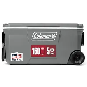 Coleman Classic Series Insulated Portable Rolling Cooler with Wheels, Leak-Resistant Outdoor Hard Cooler Keeps Ice up to 5 Days, 100-Quart