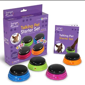 Brightkins Hunger for Words Talking Pet Starter Set - 4 Piece Set Recordable Buttons for Dogs, Talking Dog Buttons, Teach Your Dog to Talk, Talking Pet, Dog Training Games, Dog Buttons for CommunicationBrightkins
