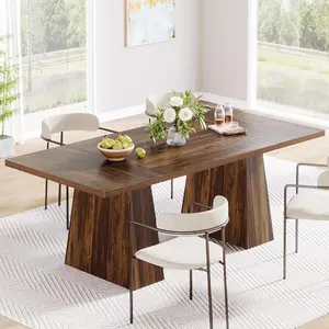 Tribesigns Farmhouse Dining Table 6-Seater, Rustic Brown, Rectangular 63"