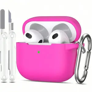 RFUNGUANGO Protection Audio Case for AirPods 3 and AirPods 4, featuring a cleaning kit, earbuds, and keychain, soft silicone cover, compatible with Apple AirPods Pro 2nd/First Generation and Apple AirPods Pro 3 headphones, and wireless Chargeable support