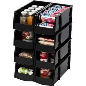 USA Plastic Shelf Bins Stackable Open Front Storage Bins Plastic Hanging Organizer Bin Caddy Basket for Hardware Crafts, Small Parts, Nuts and Bolts, Tool Storage - Large Black 8 Pack