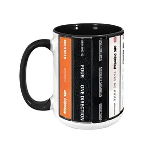 One Direction Albums Cassette Collection Retro Accent Mug, One Direction Band Coffee Mug for Pop Fans, Fan Gift Featuring One Direction Band