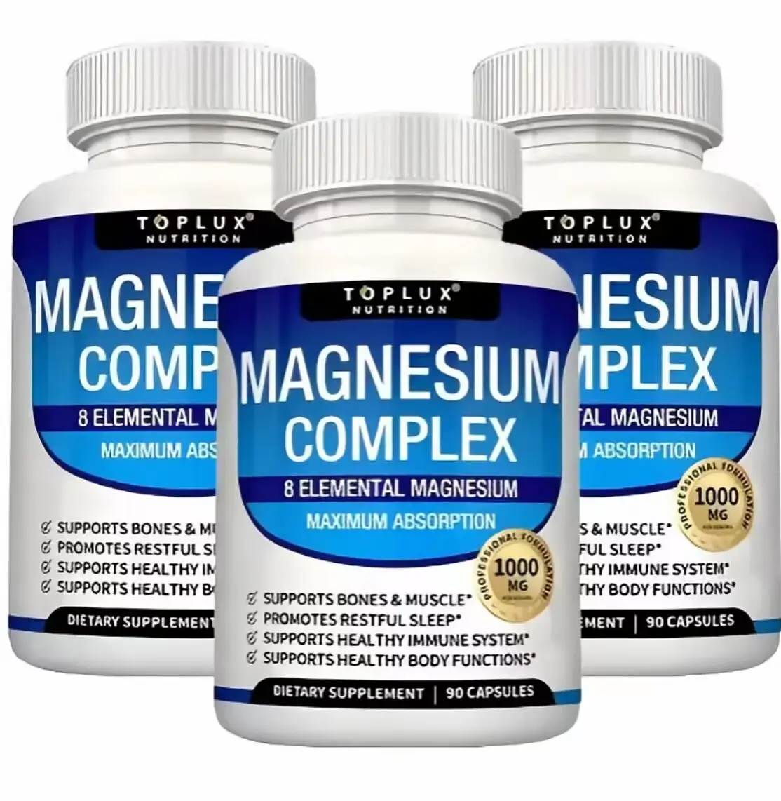 Magnesium Complex 1000mg Supplement – 8 Forms Including Glycinate, Citrate, Malate & Taurate for Muscle, Bone, Energy & Recovery Support, Vegan Non-GMO, 90 Capsules (3 pack)