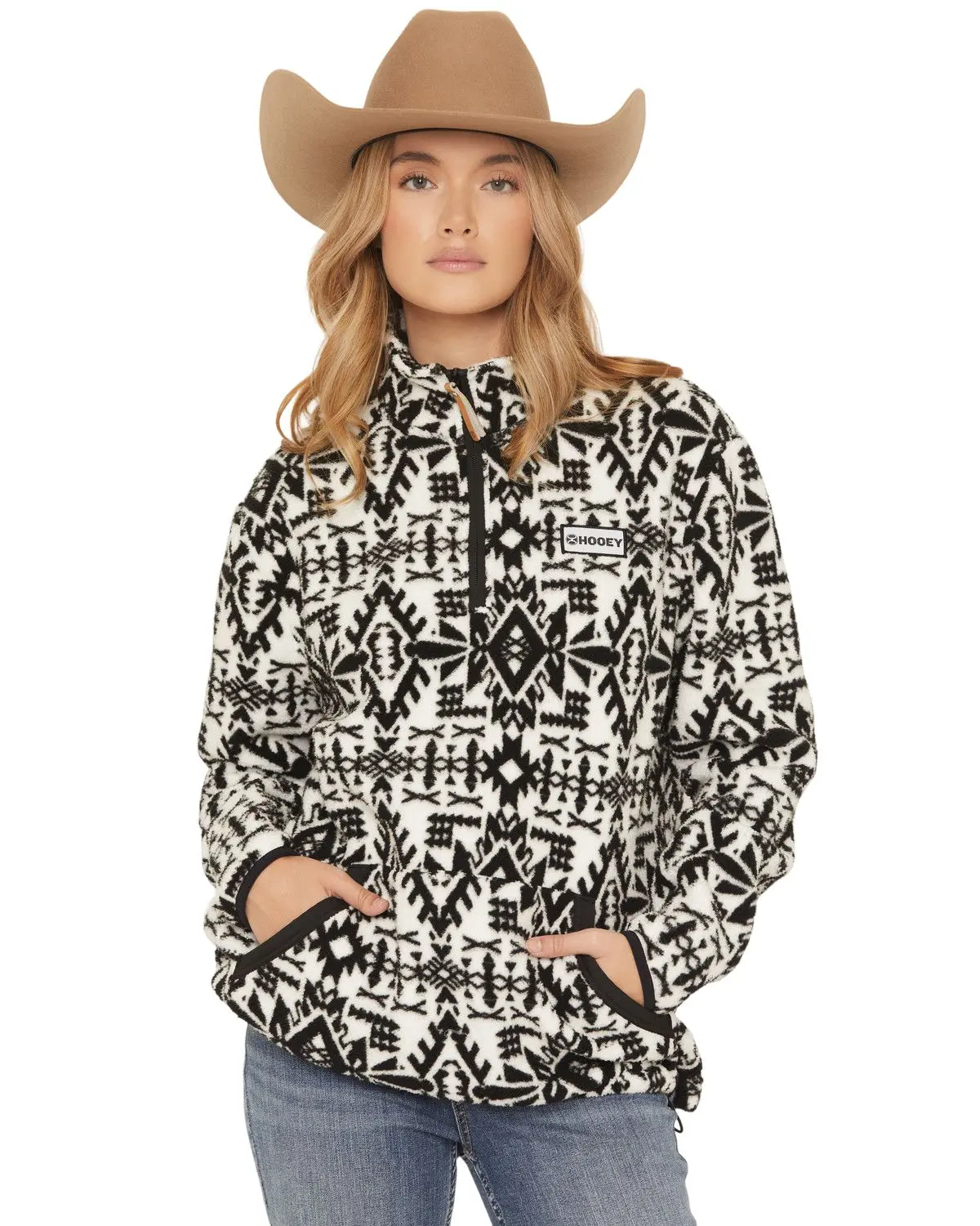 Hooey Women's Women'S Southwestern Print 1/4 Zip Fleece Jacket - Hfp026whbk