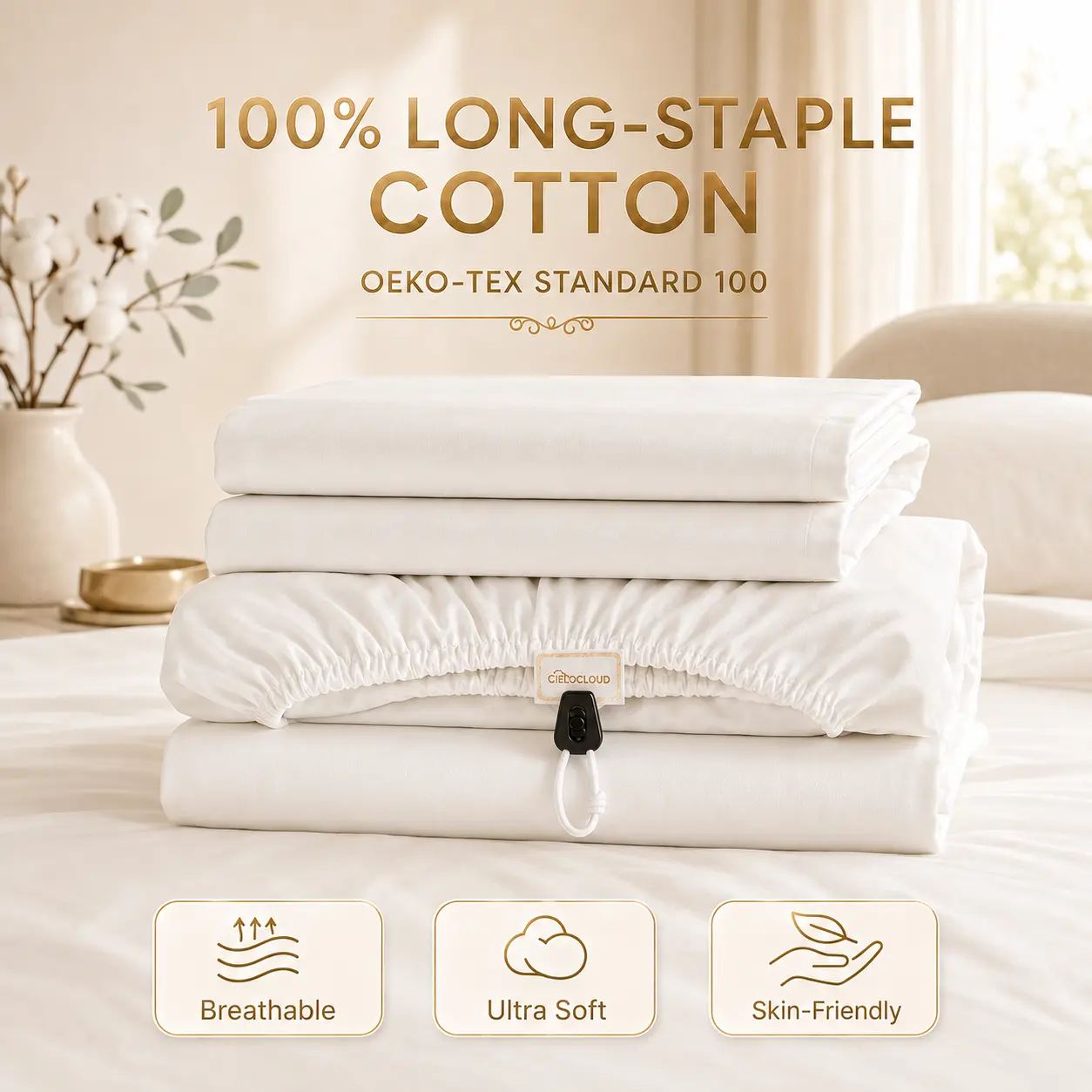 CieloCloud Luxury Egyptian Cotton Bed Sheet Set 4PCS, Ultra Soft Sateen Sheets with Silky Smooth Feel, Breathable Hotel Quality Bedding Set, Deep Pocket Fitted Sheet, Wrinkle Resistant Premium Bed Sheets, queen sheet