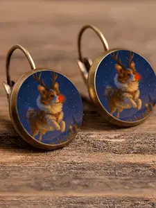 Gothic blue iris glass dome lever earrings, dark vintage declaration jewelry, Victorian gothic subculture fashion lover accessories