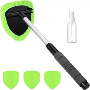 Windshield Cleaning Tool, Microfiber Car Window Cleaner with 4 Reusable and Washable Microfiber Pads and Extendable Handle-YY1